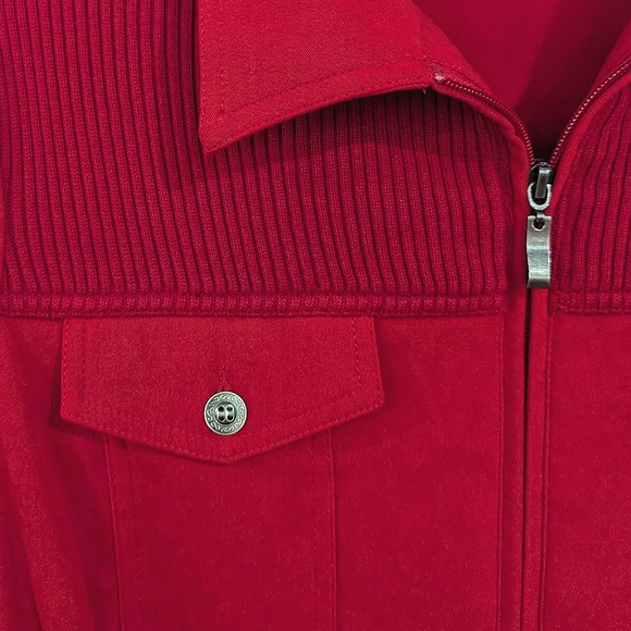 Allison Daley Red Faux Suede Full Zip Lightweight Jacket w/Ribbed Yoke (18) - Picture 3 of 6